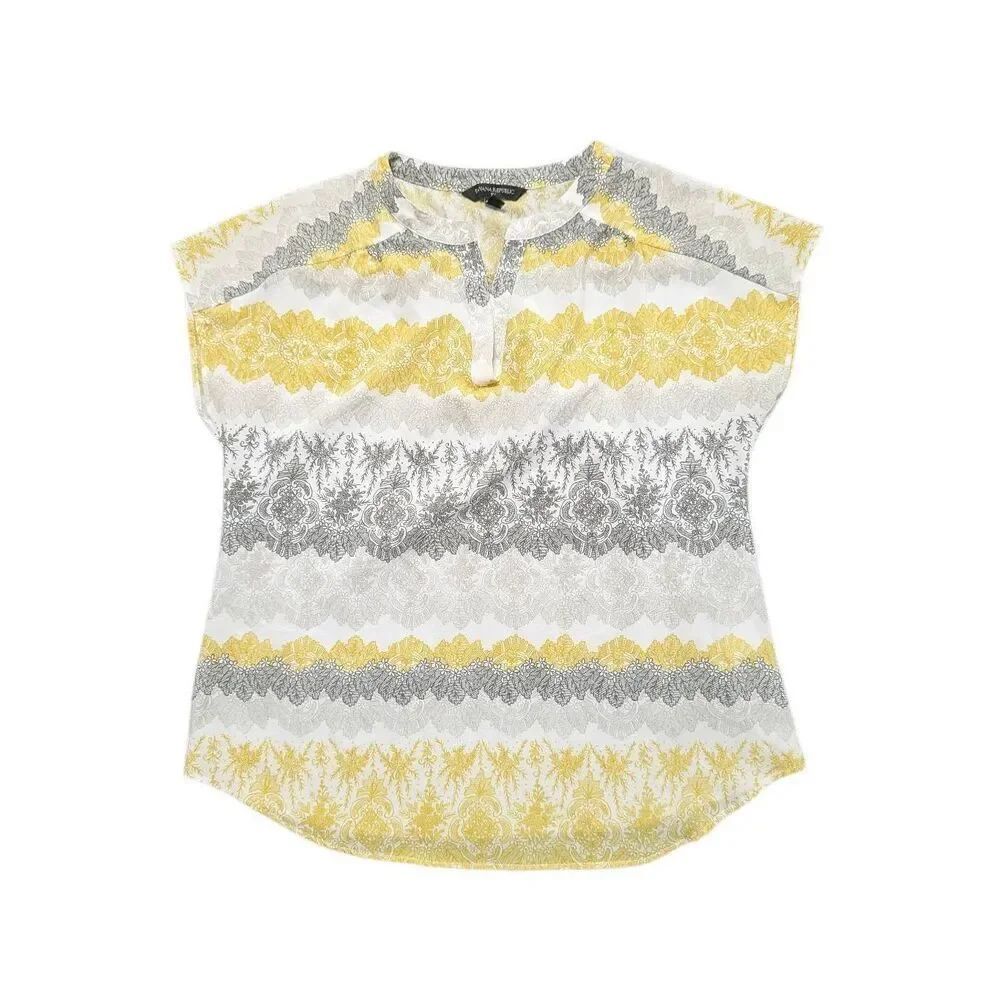 Banana Republic Blouse Yellow Gray Ivory Floral Women's Size XS